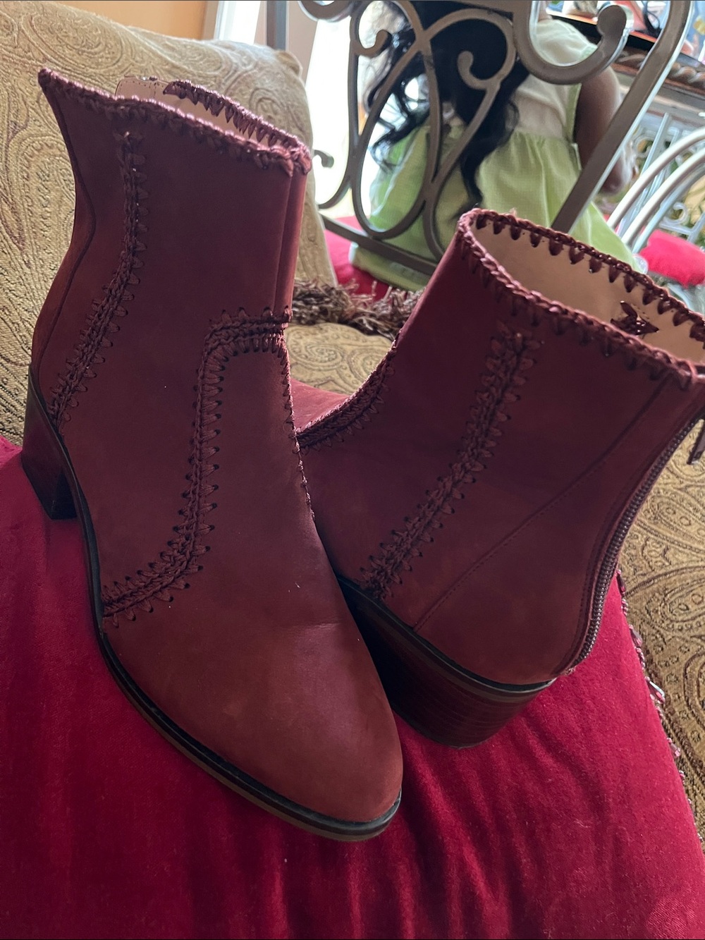 Chelsea & Violet Burgundy Ankle Booties with Whipstitch Trim